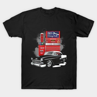 1955 Black Chevy Bel Air Garage Built Print T-Shirt